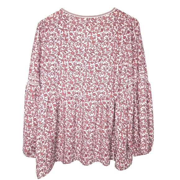 Max Studio Womens Boho Pink Floral Bubble Sleeve Half Button Crepe Blouse XL - Picture 6 of 8